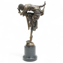 After Colinet - Art Deco style bronze of a dancer 'Ankara' with foundry mark on marble base H43cm