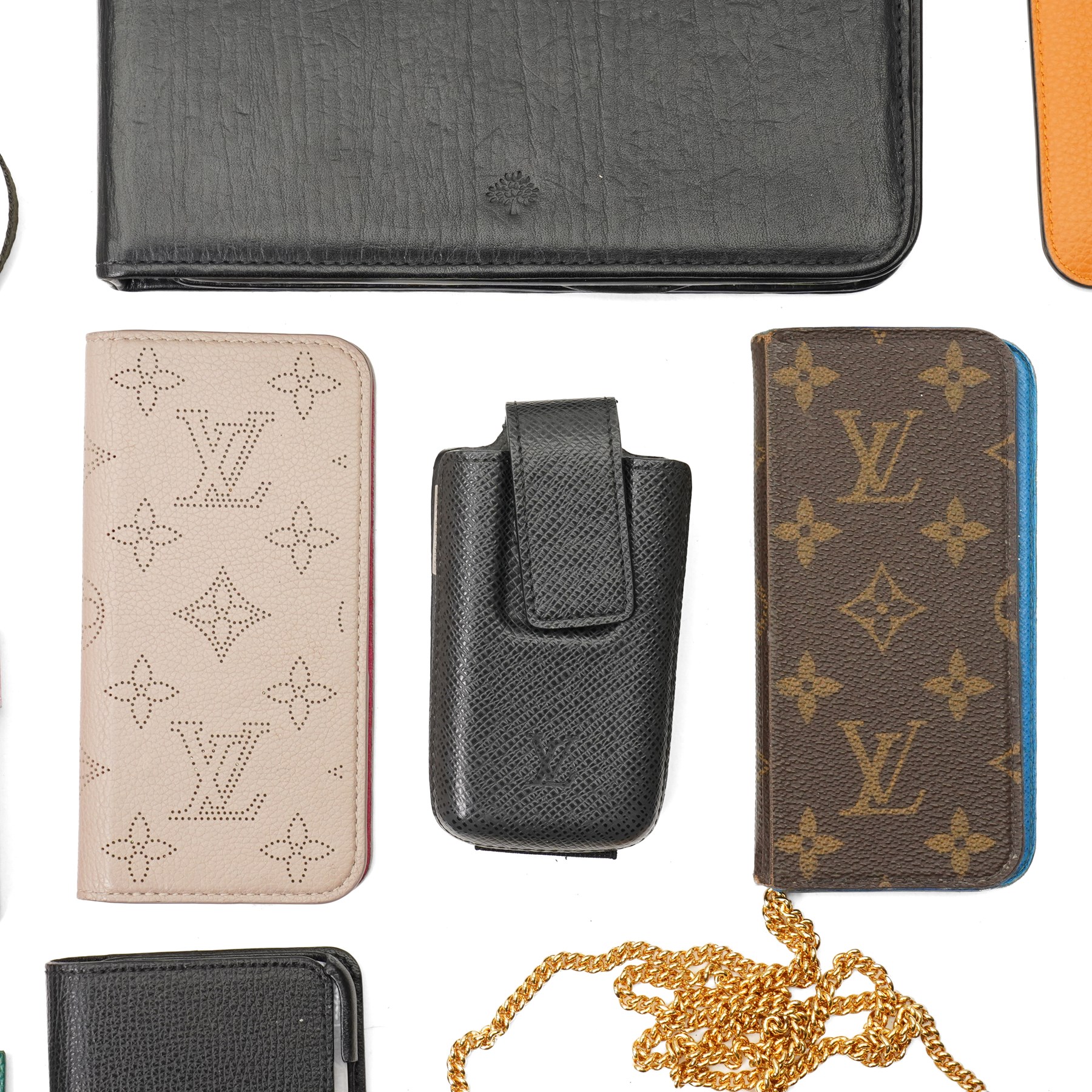 Louis Vuitton, Prada, Mulberry, Saint Laurent and others - collection of designer leather phone cases and pouches, in various colours and designs, together with a Mulberry leather iPad case (12)