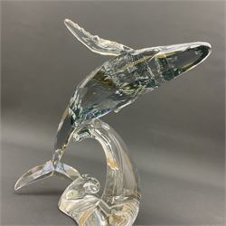 Swarovski Crystal humpback whale, Paikea, with crystal name plaque, H16cm