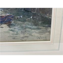 George Scarth French (British fl.1894-1910): Fishing Boats at Dock End Whitby Harbour, watercolour and bodycolour signed and dated 1906, 34cm x 53cm