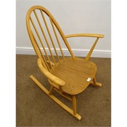  Ercol hoop back rocking chair, elm seat, turned supports, W64cm  