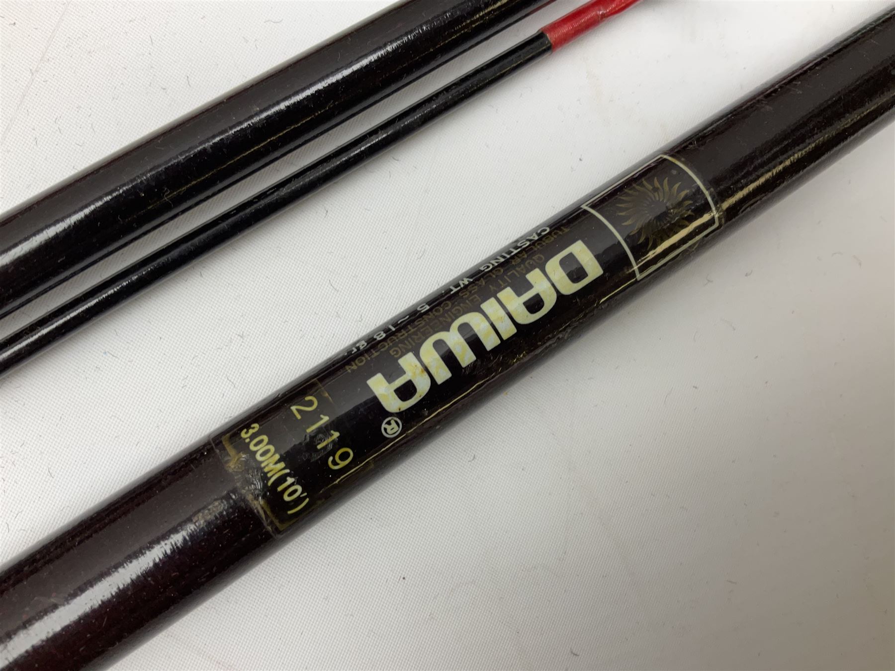 Quantity of fly and sea fishing rods and accessories, to include Shakespeare Boat 210 rod, Daiwa rod and others, and Guang Zhao FLD9000 course fishing reel, Beachmaster 7000FD, Rimfly II amd Penn Super Mariner, tackle etc