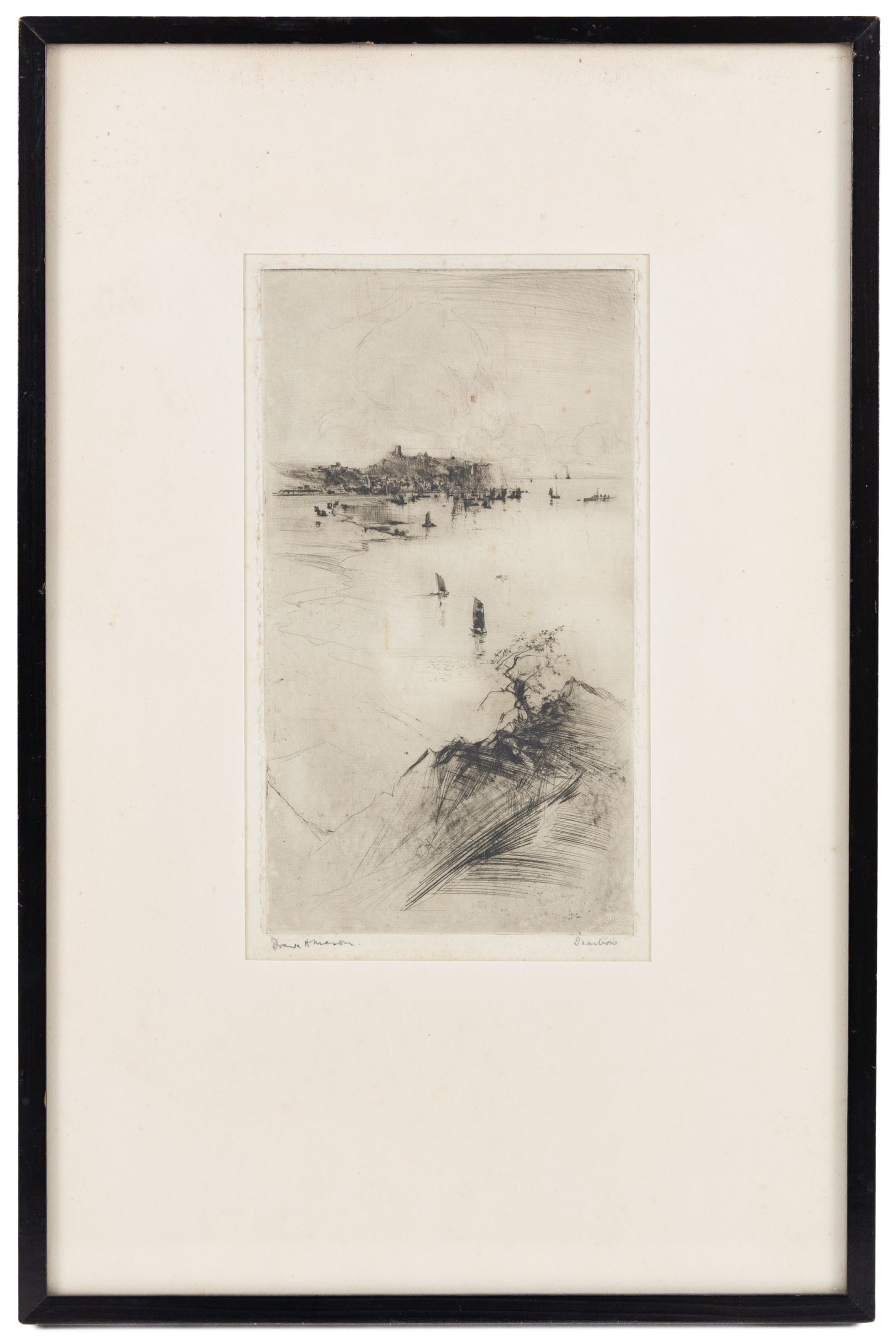 Frank Henry Mason (Staithes Group 1875-1965): 'Scarboro', drypoint etching signed and titled in pencil 22cm x 12.5cm 