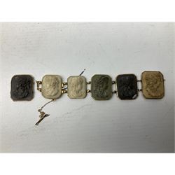 Victorian gold lava and stone set cameo bracelet, three silver pocket watches including R C. Bird Hull key wound lever,  The Veracity Masters Ltd, Rye lever, Carmichael Rotary, Dan Dare pocket watch and a collection of wristwatches including Thomas Russell & Son, 