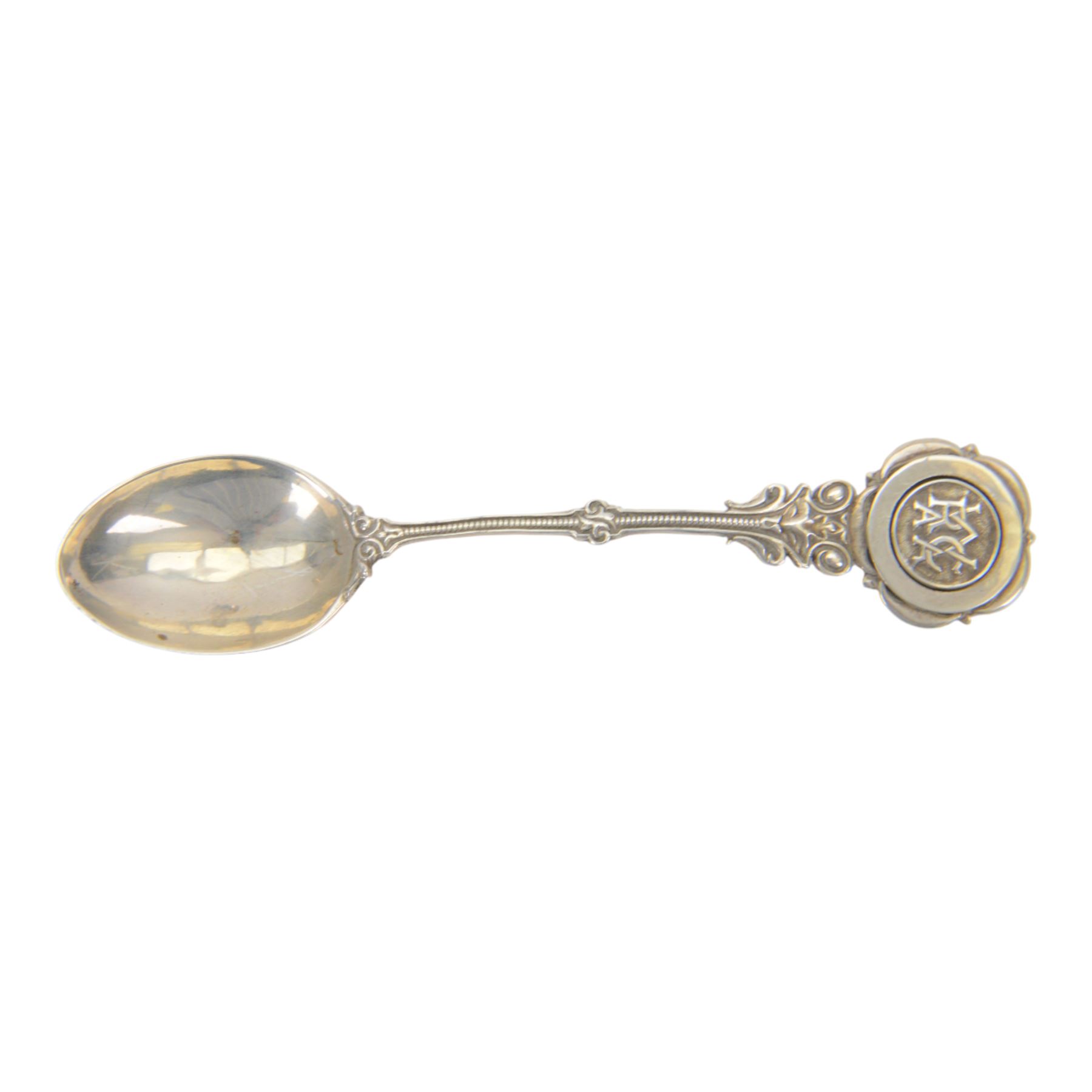 1930s silver twin handled trophy cup inscribed 'Light-Heavy Weight Competition 1931 Runner Up', together with a silver spoon, both hallmarked 