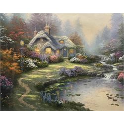Thomas Kinkade (American 1958-2012): 'Everett's Cottage', offset lithograph, from an edition of 970, with Certificate of Authenticity 60cm x 75cm
