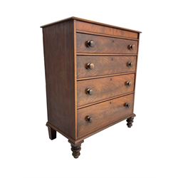 Victorian mahogany straight-front chest, fitted with four graduating drawers, raised on turned feet