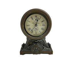 Late 19th century American alarm clock, paper dial inscribed 