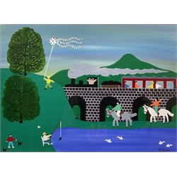 Gordon Barker (British 1960-): 'Relaxing in the Countryside', acrylic on paper signed, titled verso 25cm x 34cm 