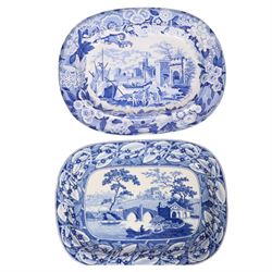Two 19th century blue and white transfer printed pottery meat plates, the first by Don Pot...