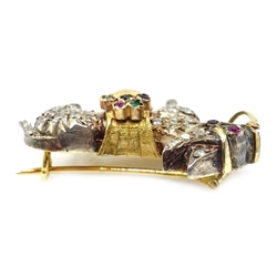  18ct white and yellow gold (tested) diamond and multi gem stone colour donkey brooch  