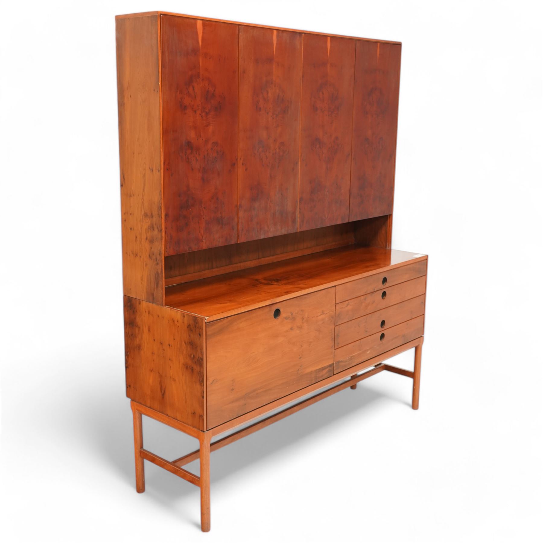 Philip Hussey for White and Newton Portsmouth - mid-20th century yew wood 'Arundel' highboard, four cupboards over fall-front and four drawers