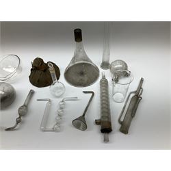 Collection of 19th century and later pharmaceutical laboratory glass, to include, volumetric flasks of various sizes, conical flask, stratus flask, etc (25) Provenance: discovered in the storeroom of a long established Hull pharmacist and opticians