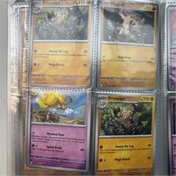 Collection of modern Pokemon TCG trading cards from the Scarlet & Violet and Sword & Shield eras, contained within in two folders, opened packets and loose, together with a graded Sword & Shield Silver Tempest Passiman TG08, GET Graded 9 Mint, two oversized cards, energy cards, vintage booklets and boxes, empty tins, 1998 Electronic Pokédex and other accessories