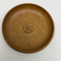A Yorkshire oak bowl, carved to the centre with a rose, D18.5cm.