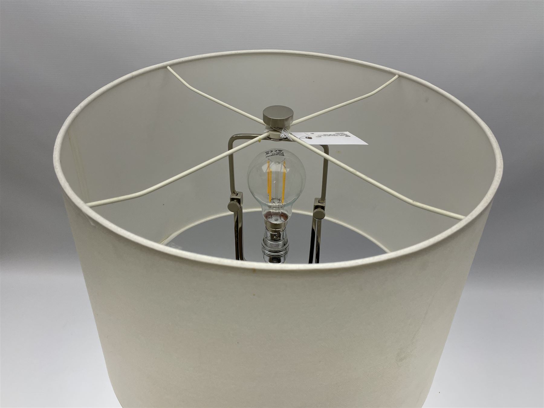 Ralph Lauren - 'Beckford' table lamp, cylindrical form in chocolate brown leather, polished metal base, with shades