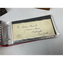 Stamps including Royal Mail PHQ cards, air mail covers, first day covers, Queen Elizabeth II pre decimal stamps etc, in various albums and loose, in one box