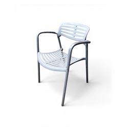Set of eight mid-20th century painted aluminium garden armchairs, curved backs with shaped seat, stackable
