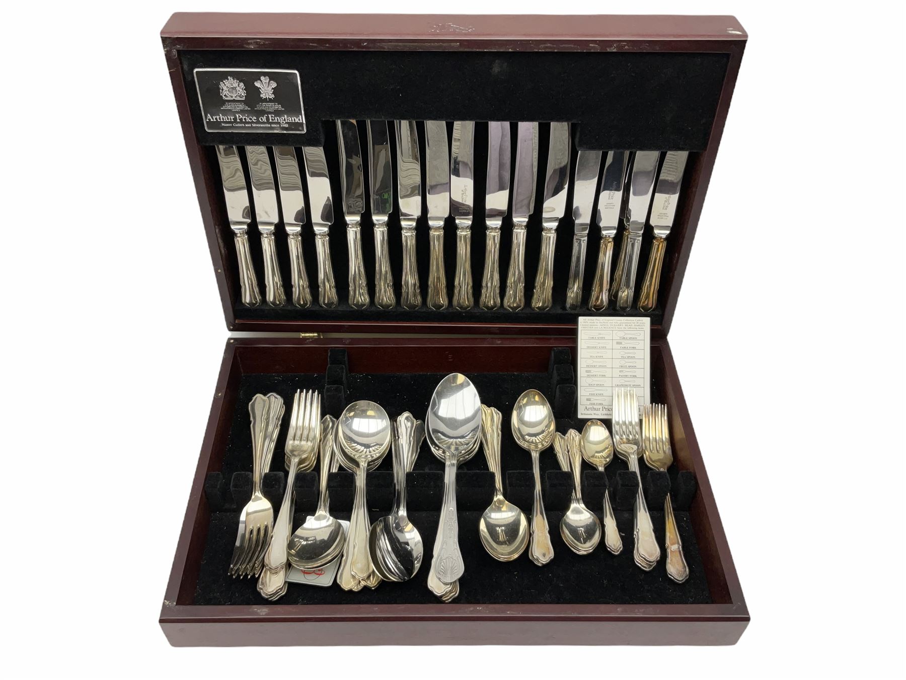 Canteen of silver plated Arthur Price of England cutlery, contained in a wooden case. 