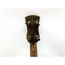 Melody-Uke four-string ukelele banjo, makers plaque to head stock L59cm; and Italian eight-string lute-back mandolin with mahogany stained segmented maple back and spruce top L59cm (2)