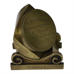 Mid 19th century brass dipleidoscope by E.J.Dent, the screw cap inscribed 'Dent's Patent Meridian Instrument 61 Strand & 34 & 35 Royal Exchange London', with 'East' engraved to on side and 'E.J.Dent Patentee 732' to the other, H8cm