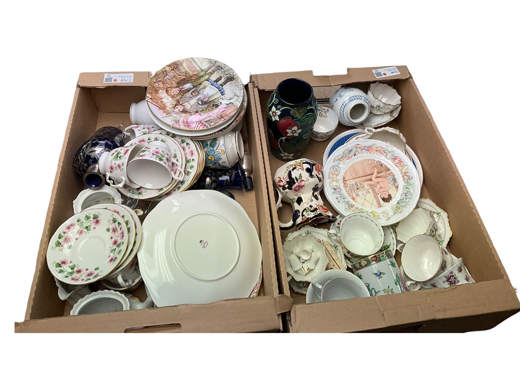 Royal Worcester The Peter Pan collection collectors plates, together with Mason's jug, teacups and saucers and other collectables, in two boxes  