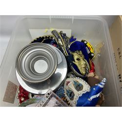 Collection of decorative Venetian masks together with other collectables, in two boxes 