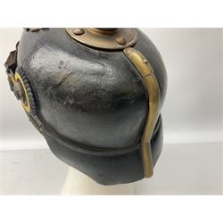 WW1 German leather Pickelhaube helmet with brass plate for Baden regiment, leather strap and leather part only of liner