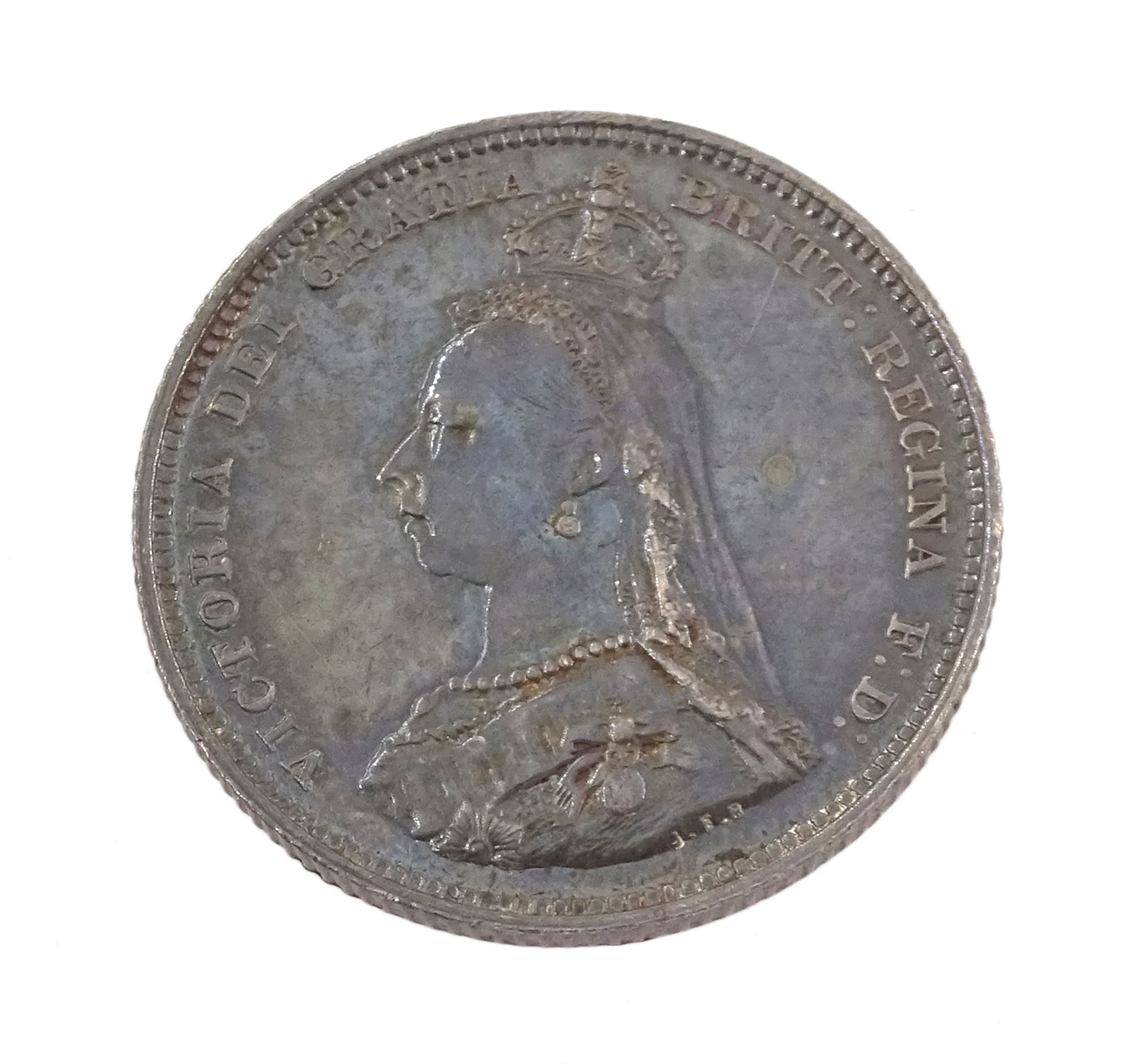 Queen Victoria 1887 specimen coin set, comprising gold half sovereign, sovereign, two pounds and five pounds, silver threepence, sixpence, shilling, florin, halfcrown, double florin and crown, housed in purple velvet case
