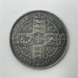 Queen Victoria 1887 silver 'gothic' florin coin