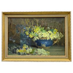 Elizabeth Trevor Sutcliffe (British 1854-1944): Still Life of Spring Flowers, oil on canvas signed 37cm x 55cm
Notes: Studied at Manchester School of Art, France and Italy. Lived in Wales, Whitby and Leeds, married to the fellow artist Lester Sutcliffe (1848-1933)