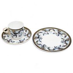 Late Victorian Royal Worcester trio of cup, saucer and plate decorated in dark blue and gilt, retailed by Henry Greene & Sons, London Bridge, two other Worcester trios and three other Worcester items