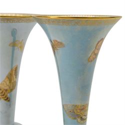 Pair of Carlton Ware Armand Lustre Flies pattern vases, of trumpet form, H21cm