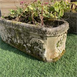 Pair of cast stone rectangular garden ornate planters and chimney pot - THIS LOT IS TO BE COLLECTED BY APPOINTMENT FROM DUGGLEBY STORAGE, GREAT HILL, EASTFIELD, SCARBOROUGH, YO11 3TX