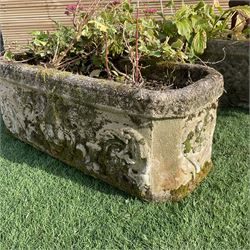 Pair of cast stone rectangular garden ornate planters and chimney pot - THIS LOT IS TO BE COLLECTED BY APPOINTMENT FROM DUGGLEBY STORAGE, GREAT HILL, EASTFIELD, SCARBOROUGH, YO11 3TX