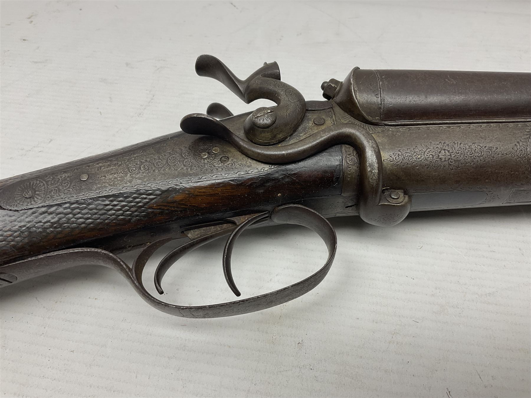 SHOTGUN CERTIFICATE REQUIRED - 19th century John Adams of London 12-bore double barrel side-by-side hammer gun with screw under-lever opening, 76cm (30