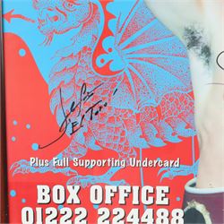 World Championship Boxing poster, signed by Joe Calzaghe and Juan Carlos Gimenez (El Toro), framed, H89cm