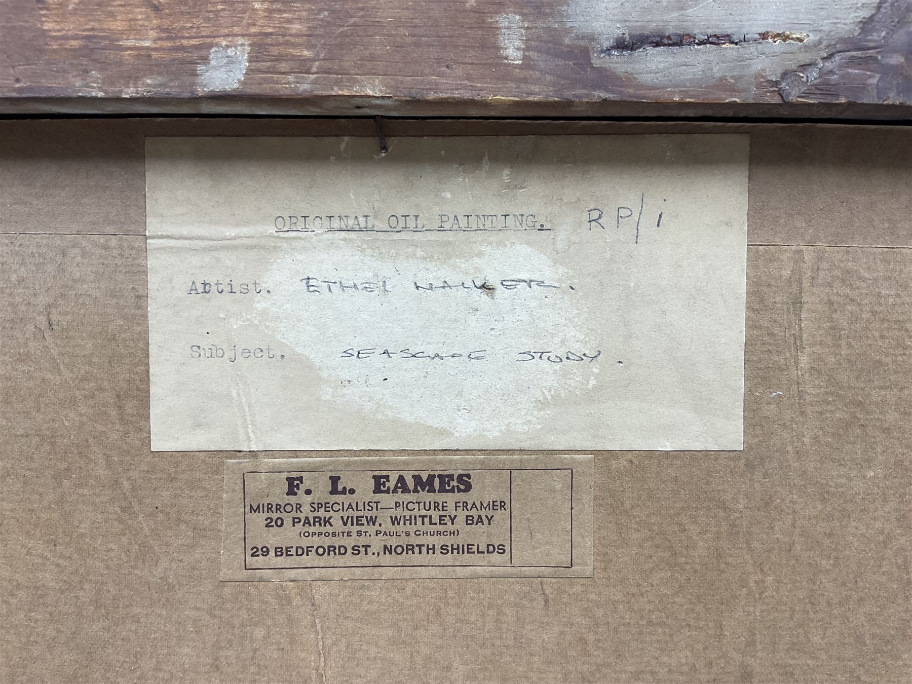 Dame Ethel Walker DBE ARA (British 1861-1951): Seascape Study with Seagulls, oil on canvas laid on board unsigned, old attribution and title label verso along with Whitley Bay framer's label 26cm x 39cm 
Notes: probably a view at Robin Hood's Bay, where Walker had a cottage.