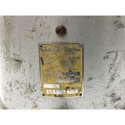 Ship's lifeboat gimble compass in binnacle, with plaque 'Bergen Nautik Instrumentfabrikk ..... Norway. Type BN25COL No.770559' 