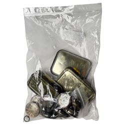 Collection of pocket watches and parts including four silver cased, two 8 Days and an alarm