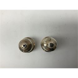 Pair of miniature hallmarked silver cruets, in fitted box, together with a pair of hallmarked silver sugar tongs, approximate total silver weight 38 grams