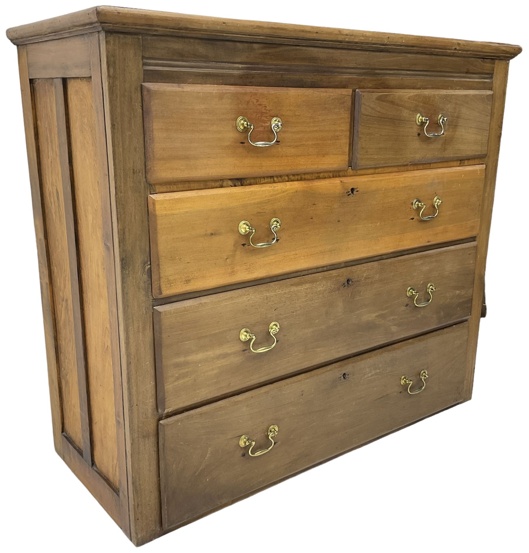 19th century walnut straight-front chest, fitted with two short and three long graduating drawers