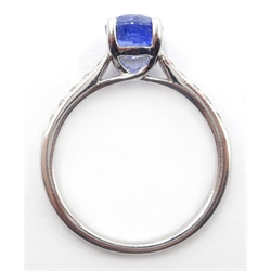  18ct gold oval sapphire and diamond shoulder ring   