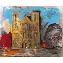 Brian Edwards (British 1944-): 'Ripon Cathedral', mixed media on canvas signed titled and ...