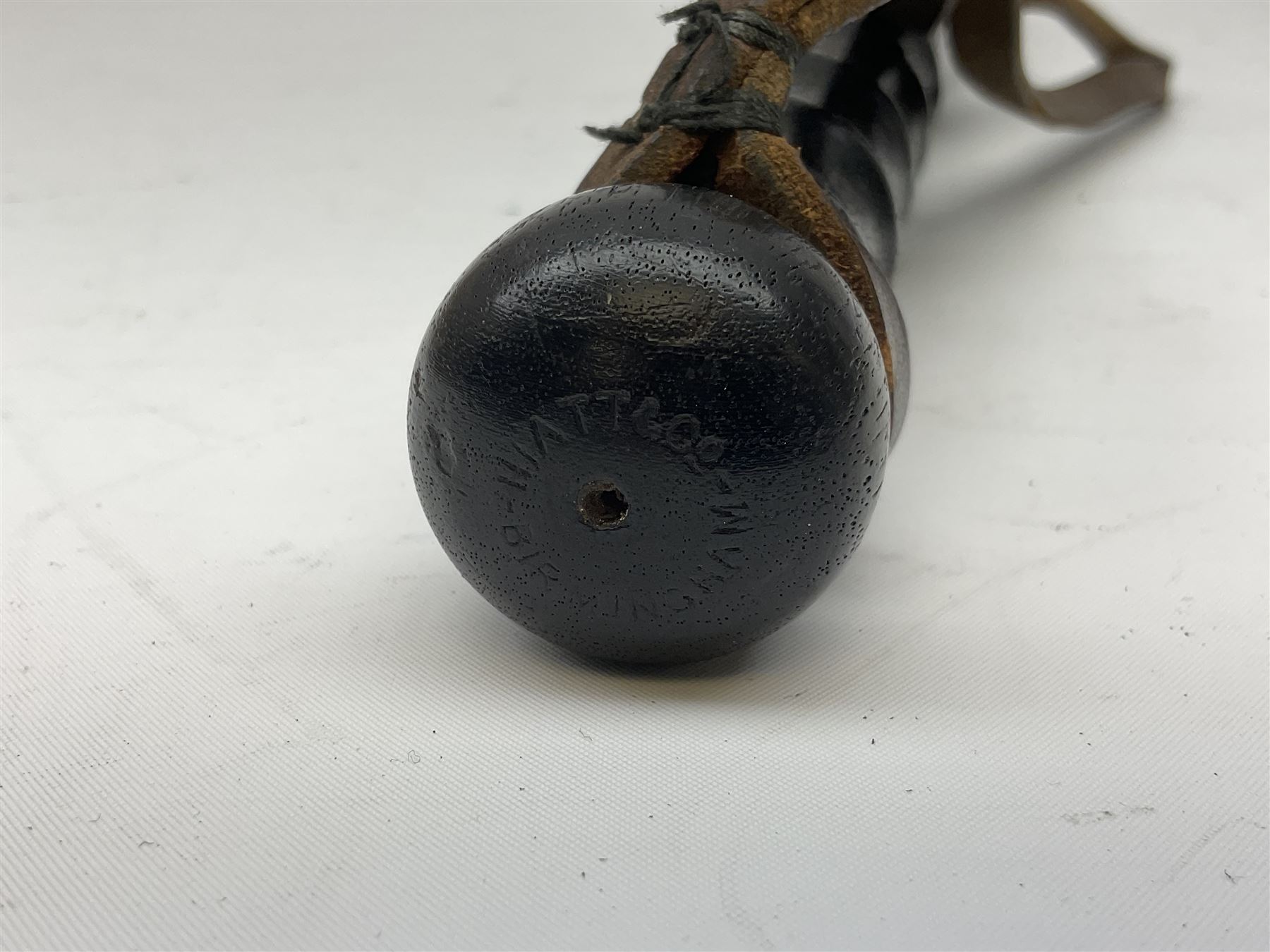 British Transport Police Custodian helmet with Queen's Crown plate; Hiatt & Co ebonised hardwood patrol truncheon; and pair of Hiatts 1960 hand-cuffs (3)