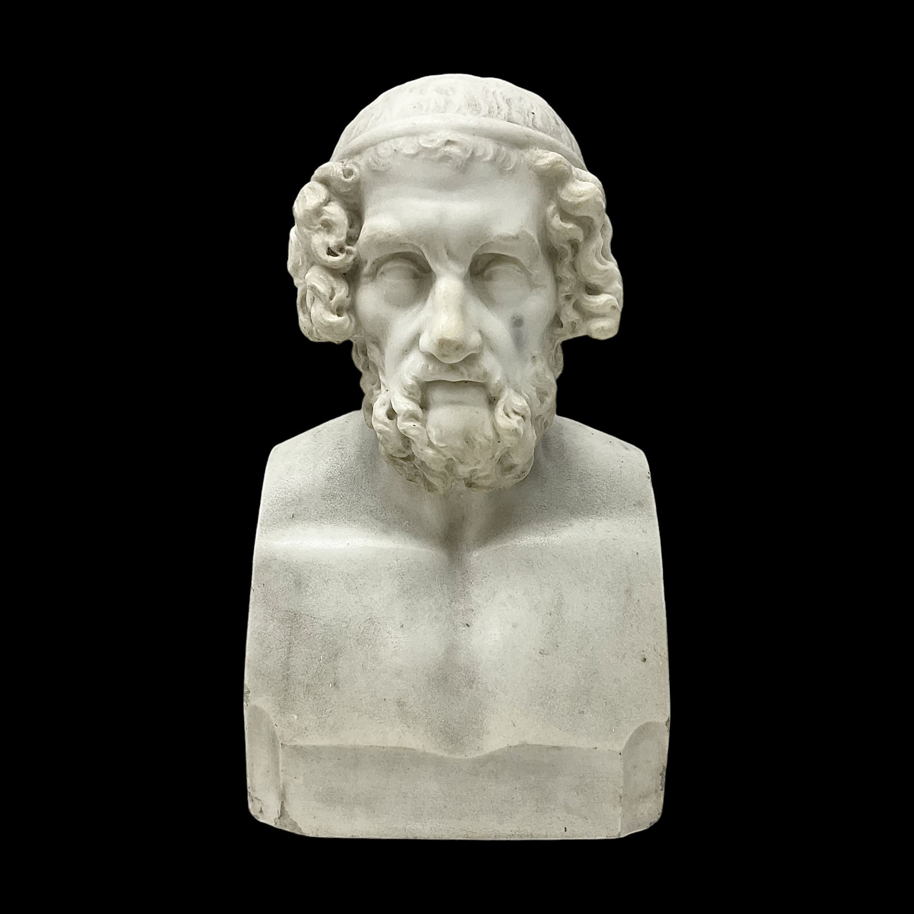 After the antique, 19th century classical style marble bust, carved as Homer, H33.5cm


