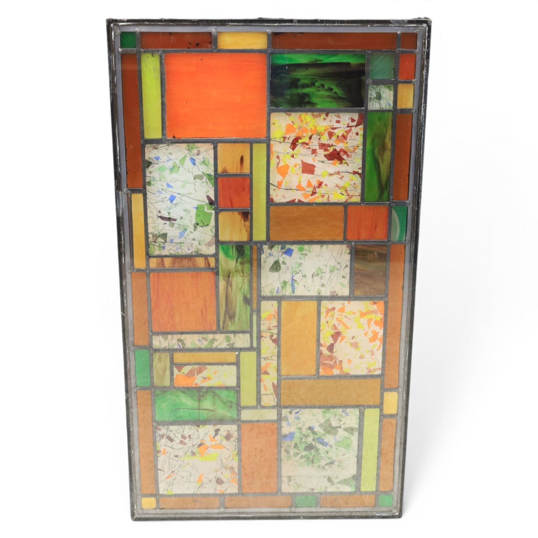 Valerie Green - 21st century stained glass and leaded panel, in green, orange and yellow colourways   