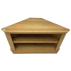 Traditional pine corner television unit, fitted with single shelf