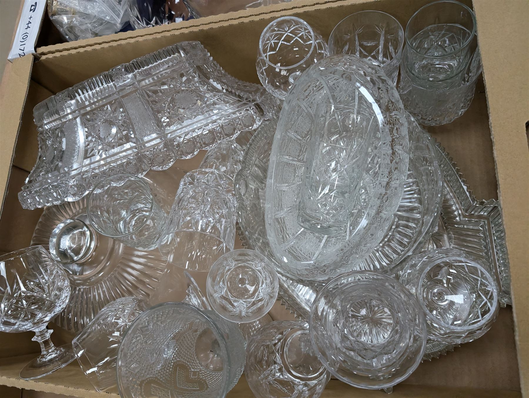 Large collection of glassware, including two ship decanters, Edinburgh crystal, Royal Doulton, red glass, etc in six boxes 