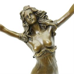 After Cezaro -Bronze figure of a Tambourine Dancer with foundry mark on marble base H45cm